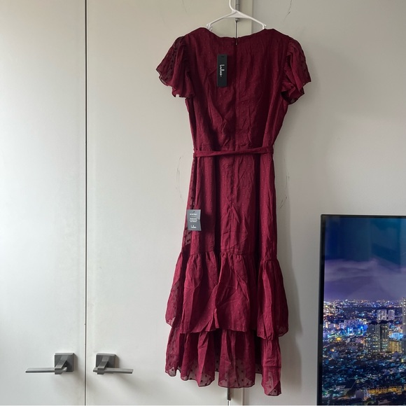 Lulus Burgundy Midi Wrap Dress - Picture 6 of 9
